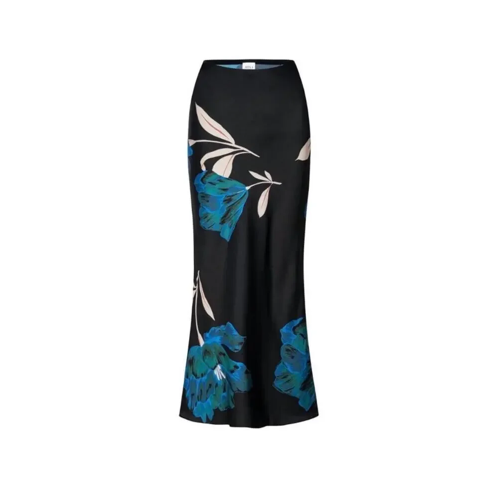 NWT MISA Los Angeles Fay Midi Skirt Nightshade Floral Black Size XS